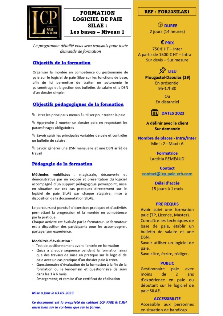 Formation logiciel de paie SILAE - les bases niveau 1 - LCP PAIE & C.RH
