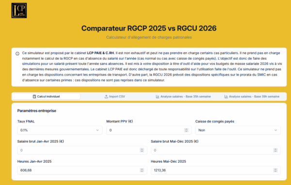 LCP PAIE & C.RH - Calculateur RGCU 2026